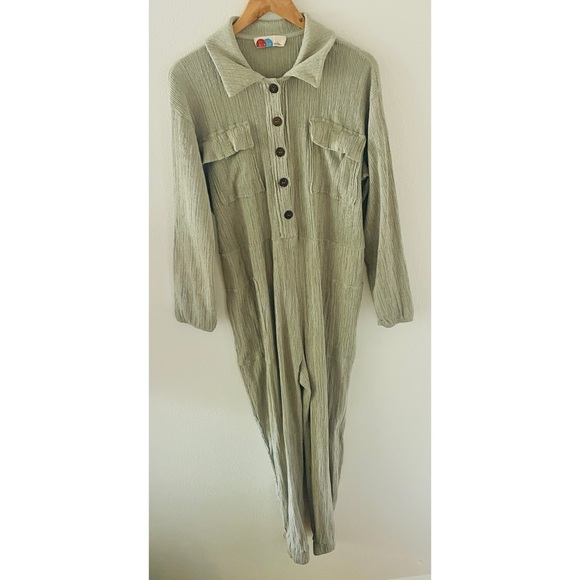 Free People Beach Calico One Piece Utility Jumpsuit - Sage Green - Picture 8 of 8